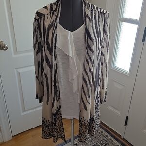 Chicos Zebra Print Open Front See Thru Cardigan And Tank